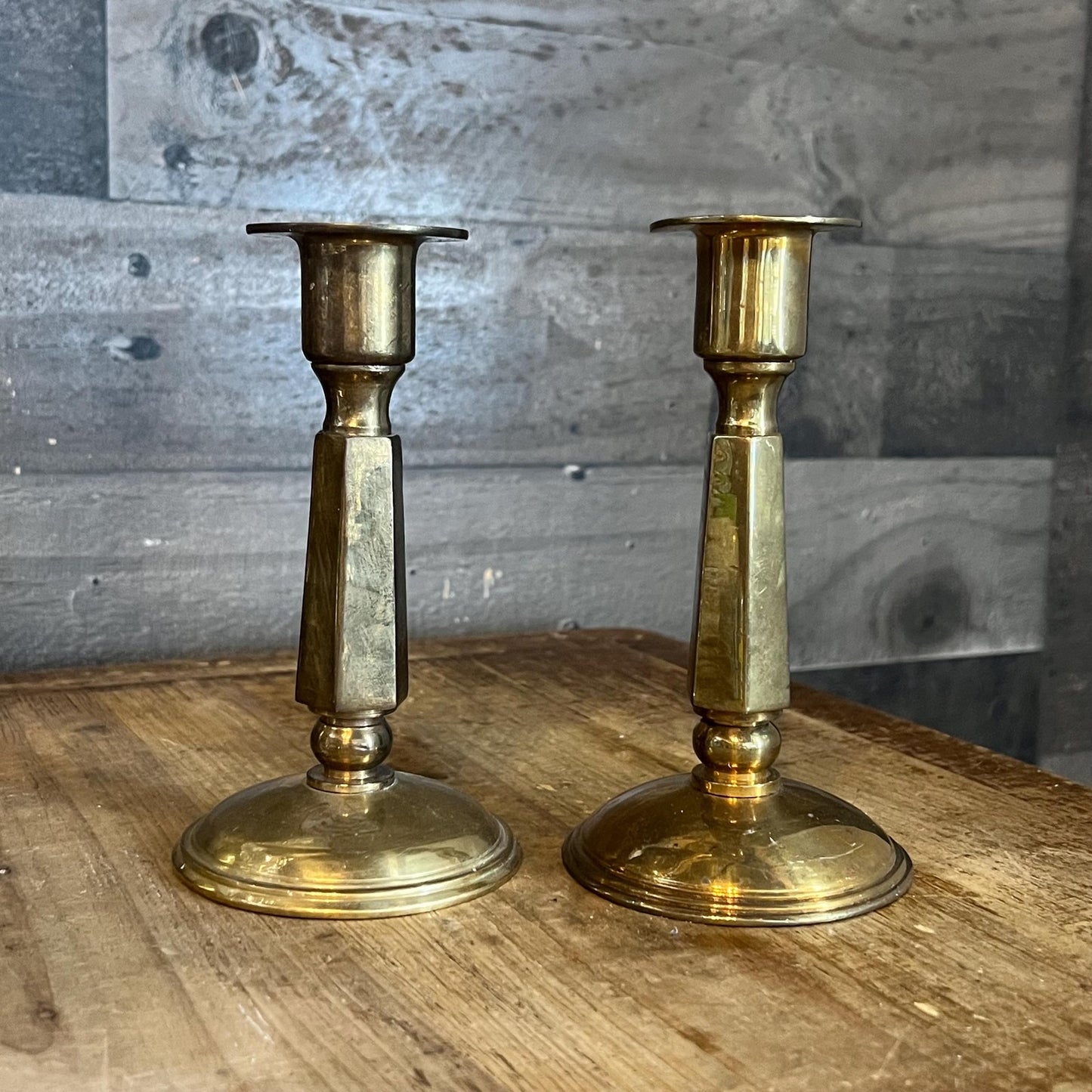 Vintage Brass Candlestick Holders - Pair