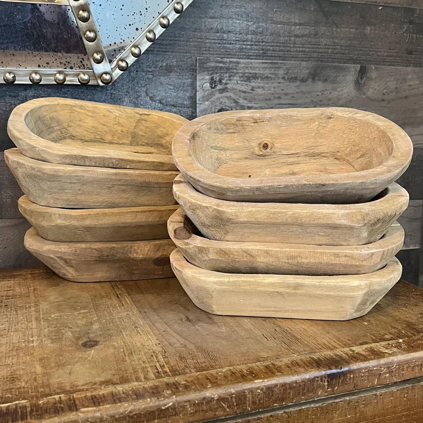 Rustic Hand Carved Wooden Dough Bowl - Natural Wood Tone