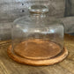 Vintage Round Dolphin Teakwood Cheese Board and Glass Dome