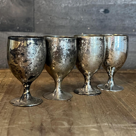 Vintage Set of 4 Leonard Silverplated Small Short Stem Cordial Shot Glasses - Whiskey Glasses - Vodka Glasses
