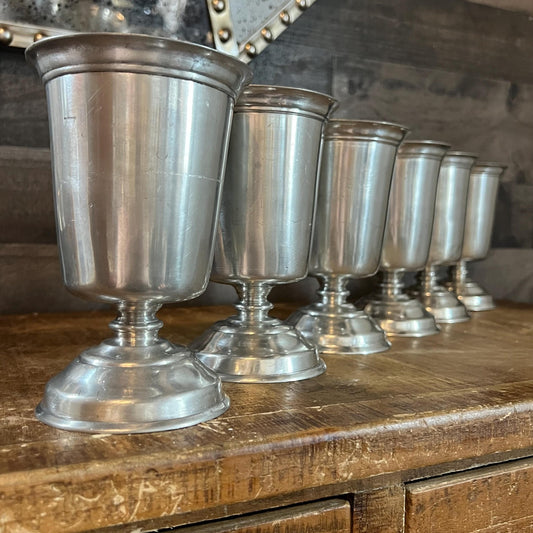 Vintage Pewter Short Stem Goblets - Set of 6