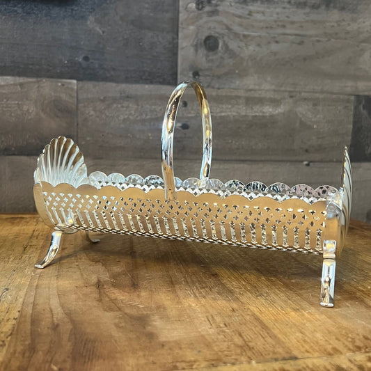 Vintage Silverplated Shell Accent Footed Cracker Tray Basket