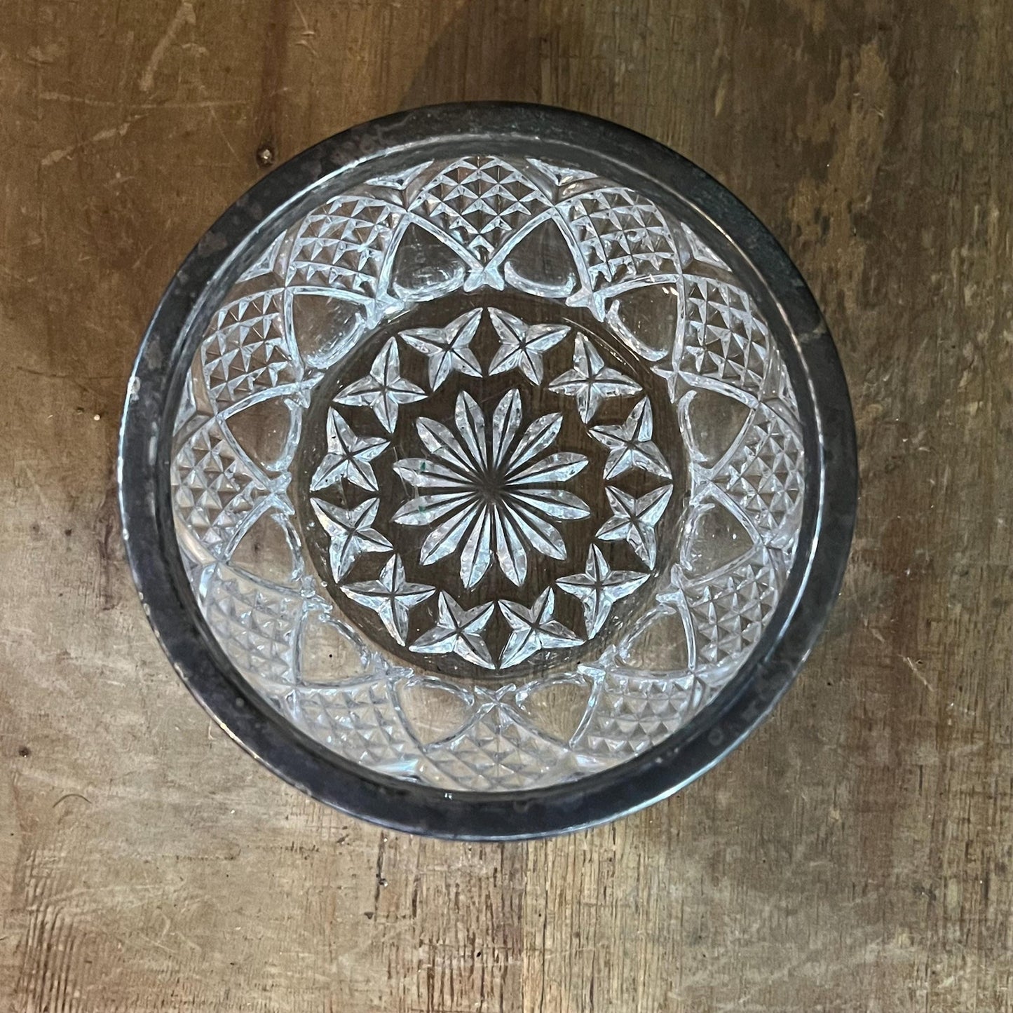 Small Crystal Bowl with Silverplated Rim