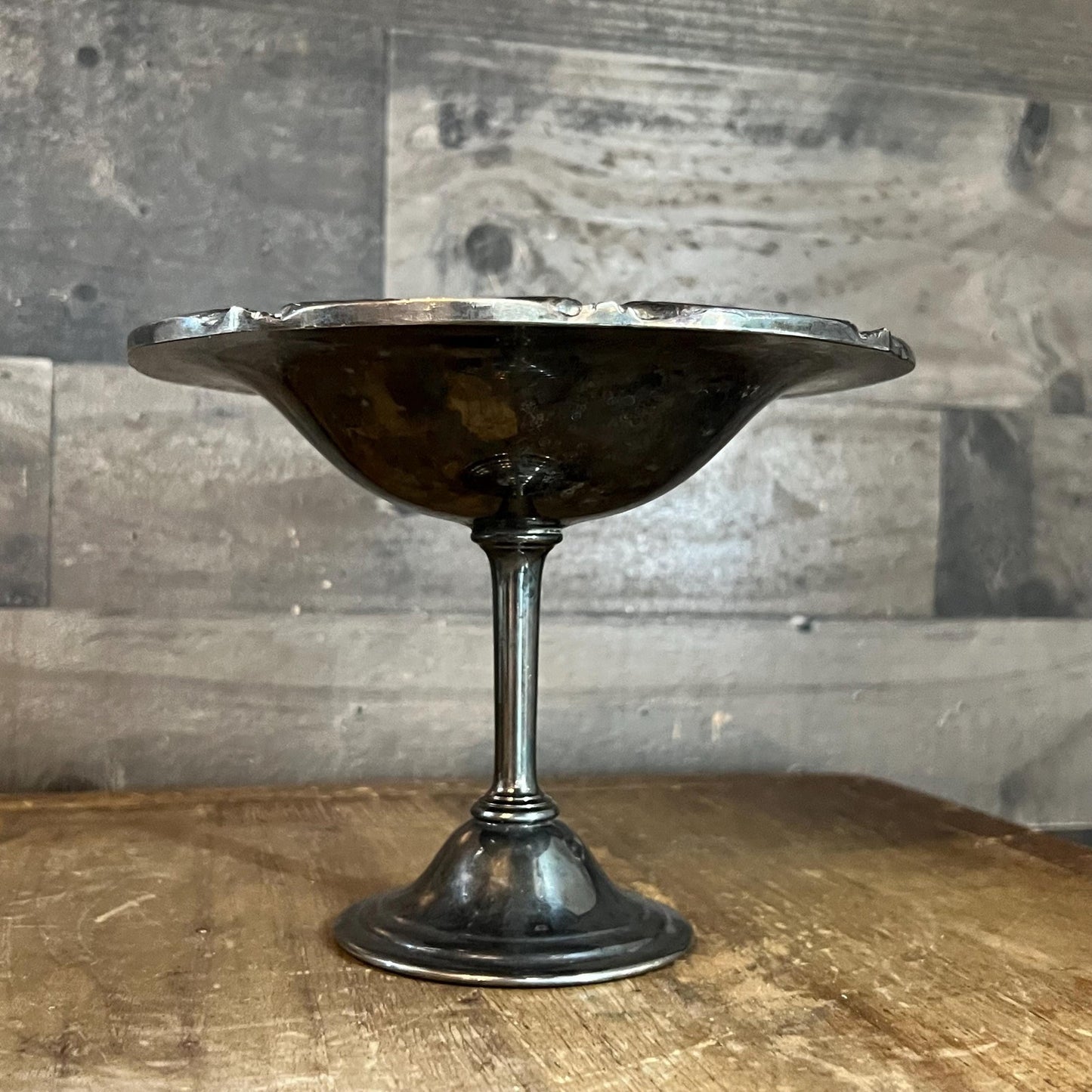 Vintage International Silverplated Long Stem Pedestal Compote Shallow Bowl
