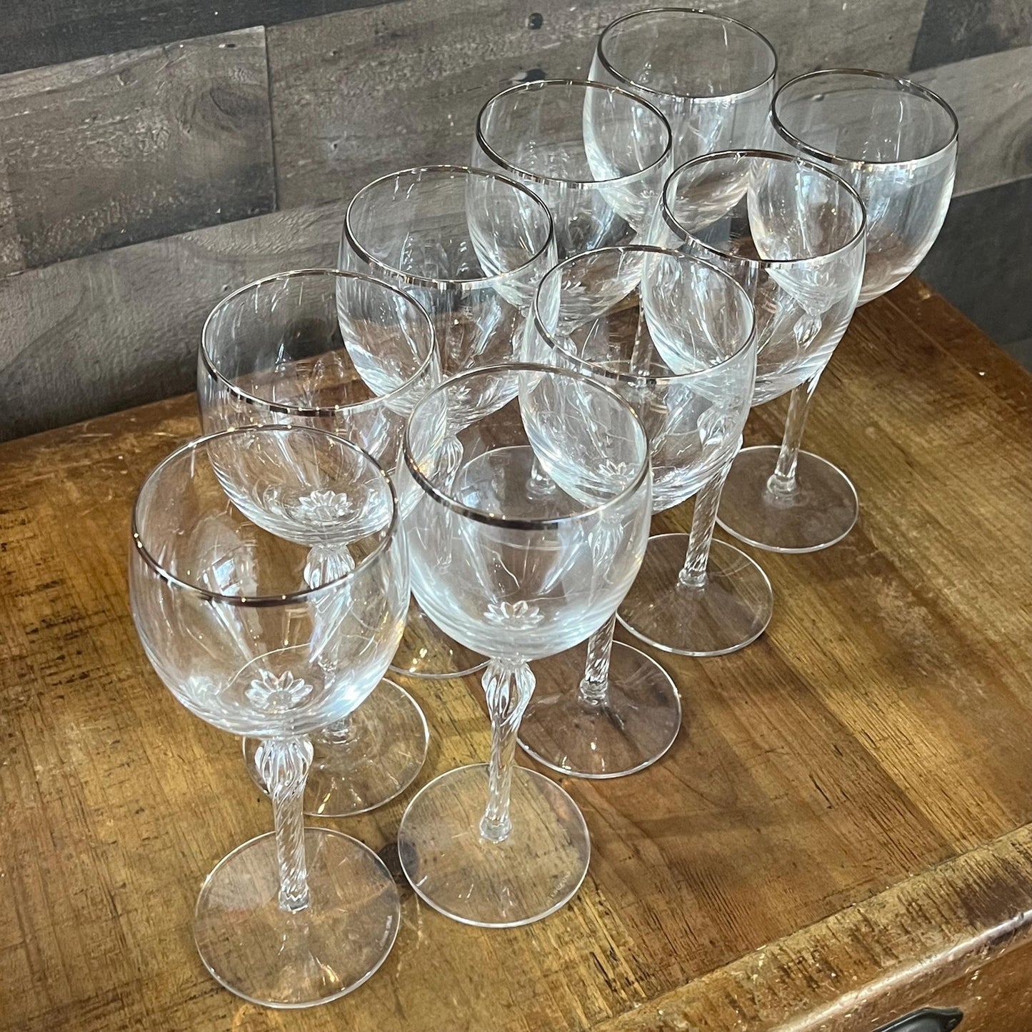 Vintage Lenox Crystal Madison Platinum Rim Wine Glasses - Set of 9