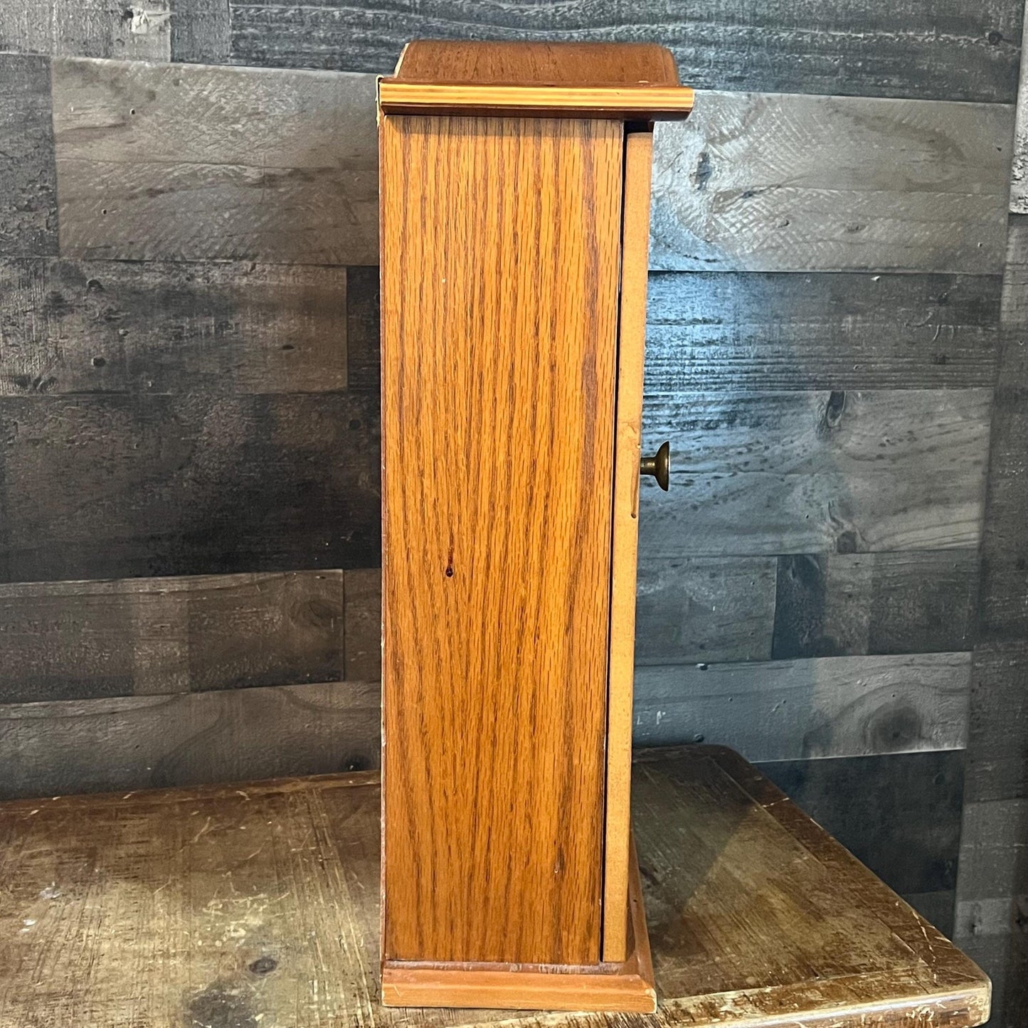 Small Vintage Wooden Wall Hanging Mirrored Back Curio Cabinet - Tabletop Curio - Countertop Curio