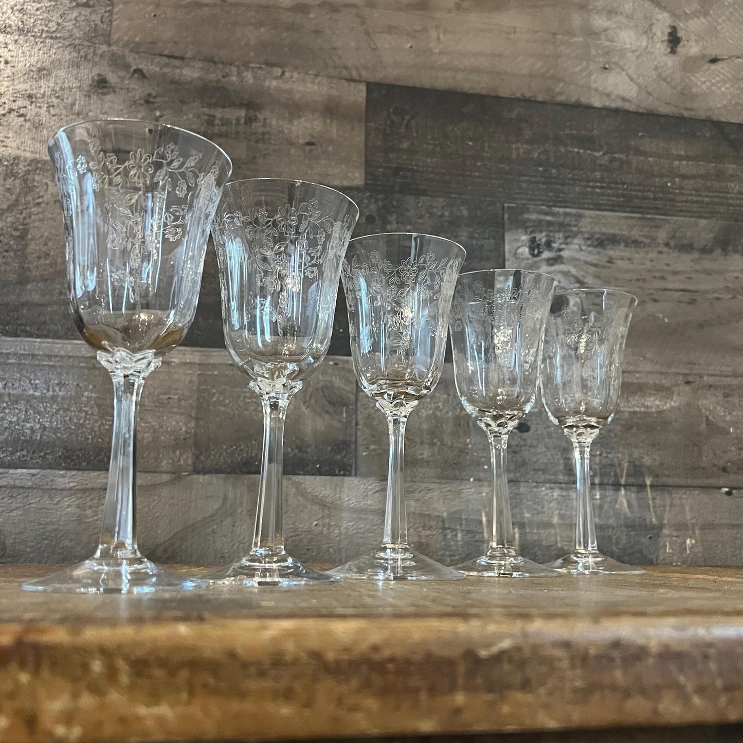 Vintage Lenox Crystal Castle Garden Wine Glasses - Set of 5
