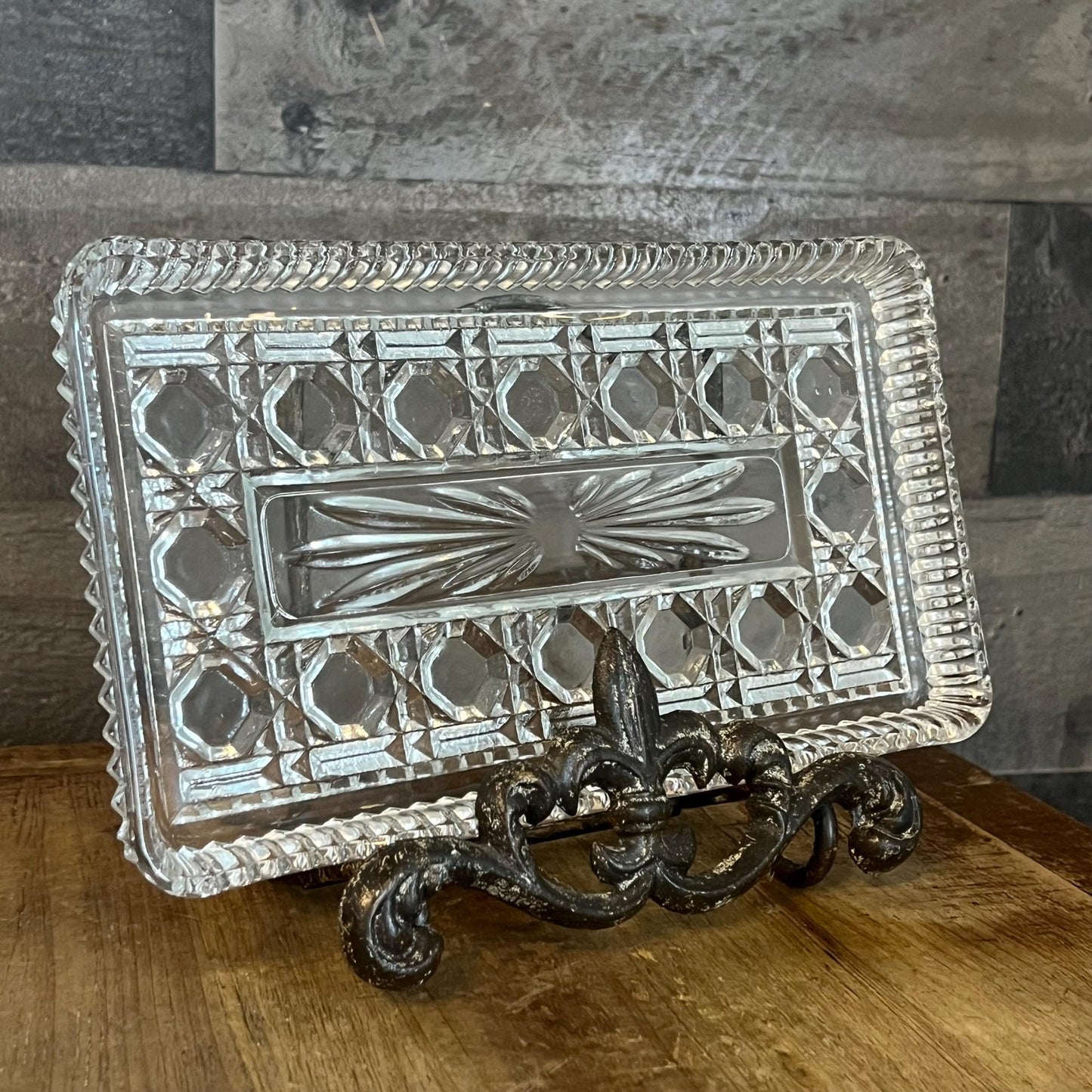 Vintage Rectangular Glass Tray - Serving Tray - Trinket Tray