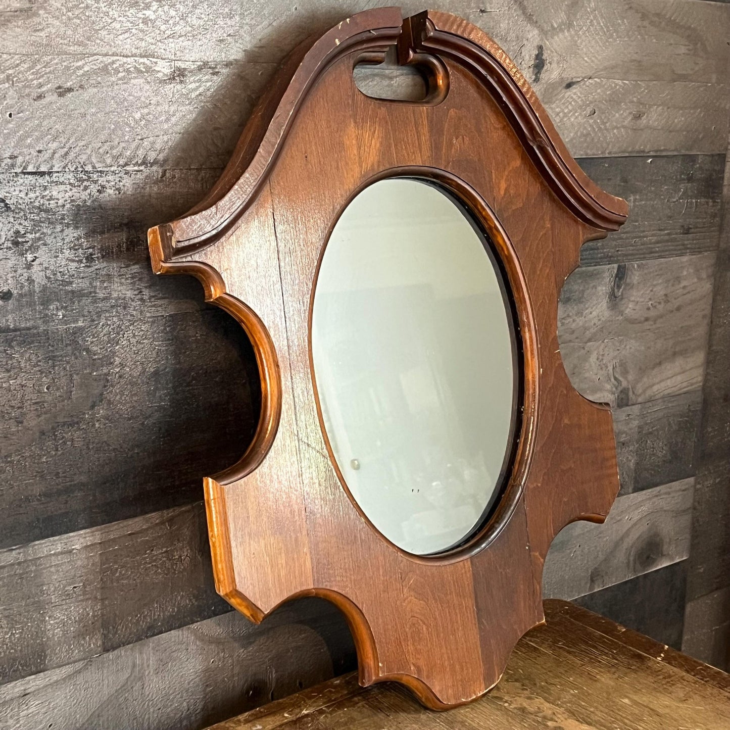 Antique Wooden Frame Oval Mirror