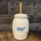 Vintage White and Blue Pottery Cow Butter Churn