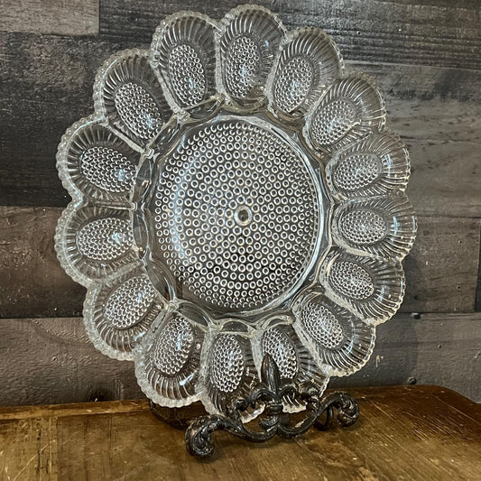 Vintage Indiana Glass Hobnail Clear Glass Egg Serving Dish - Deviled Egg Server - Oyster Plate
