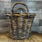Brown Woven Wicker Round Handled Basket