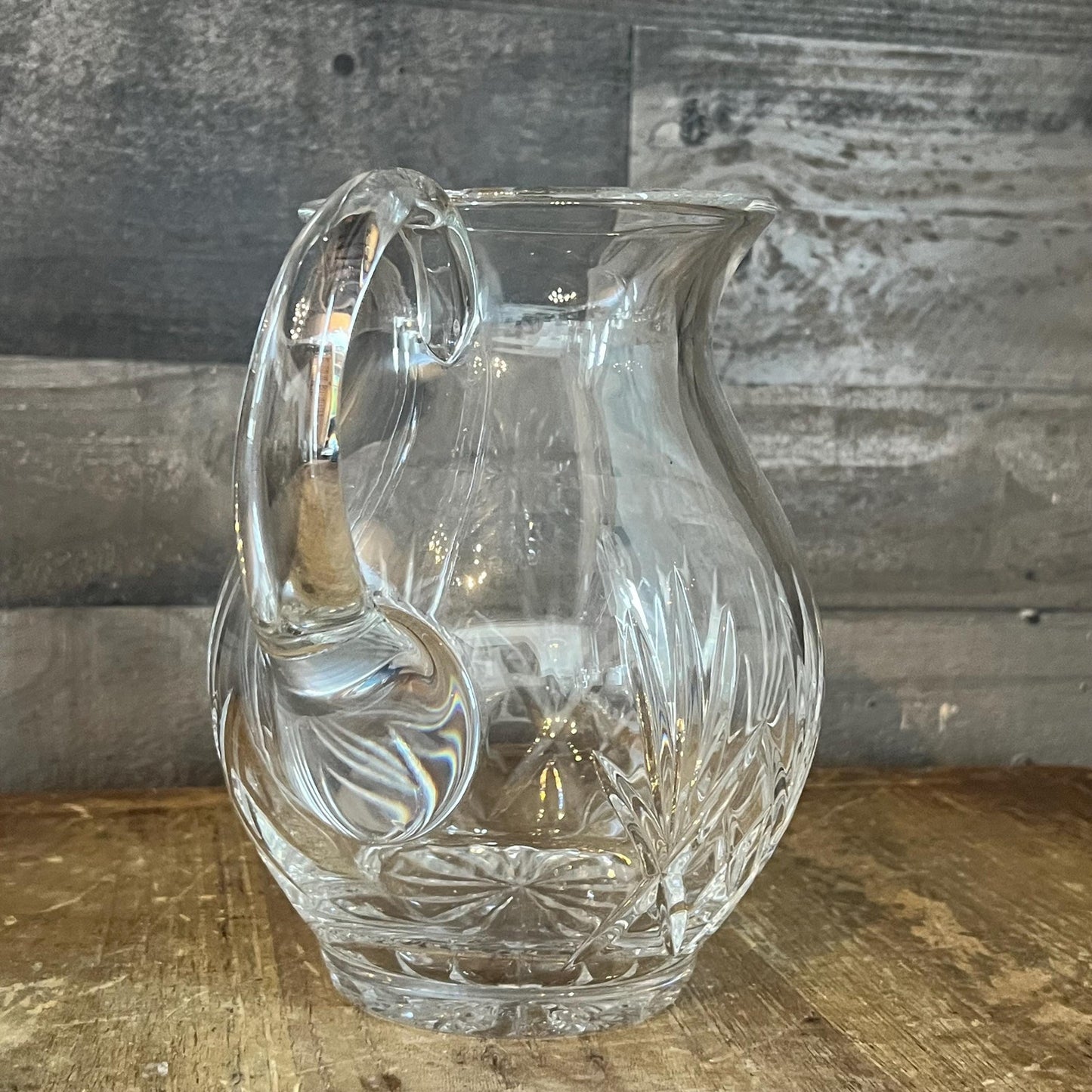 Vintage Crystal Pineapple Etched Handled Pitcher