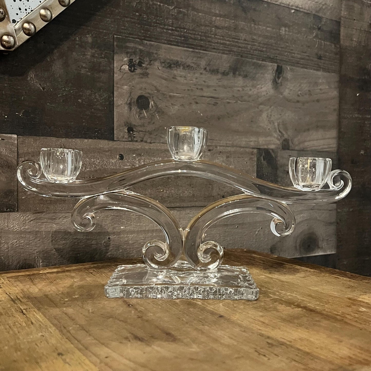 Vintage Viking Glass 3 Candlestick Holder Candelabra