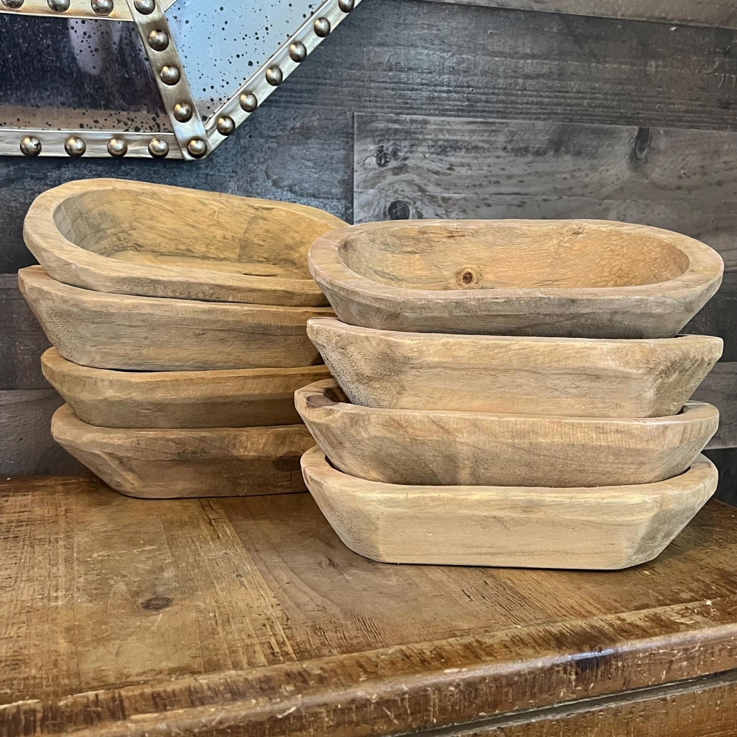 Rustic Hand Carved Wooden Dough Bowl - Natural Wood Tone