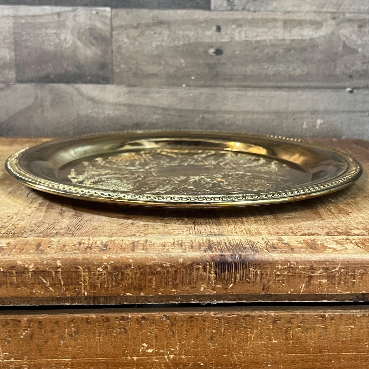 Vintage International Silver Co Brass Plated Round Serving Tray