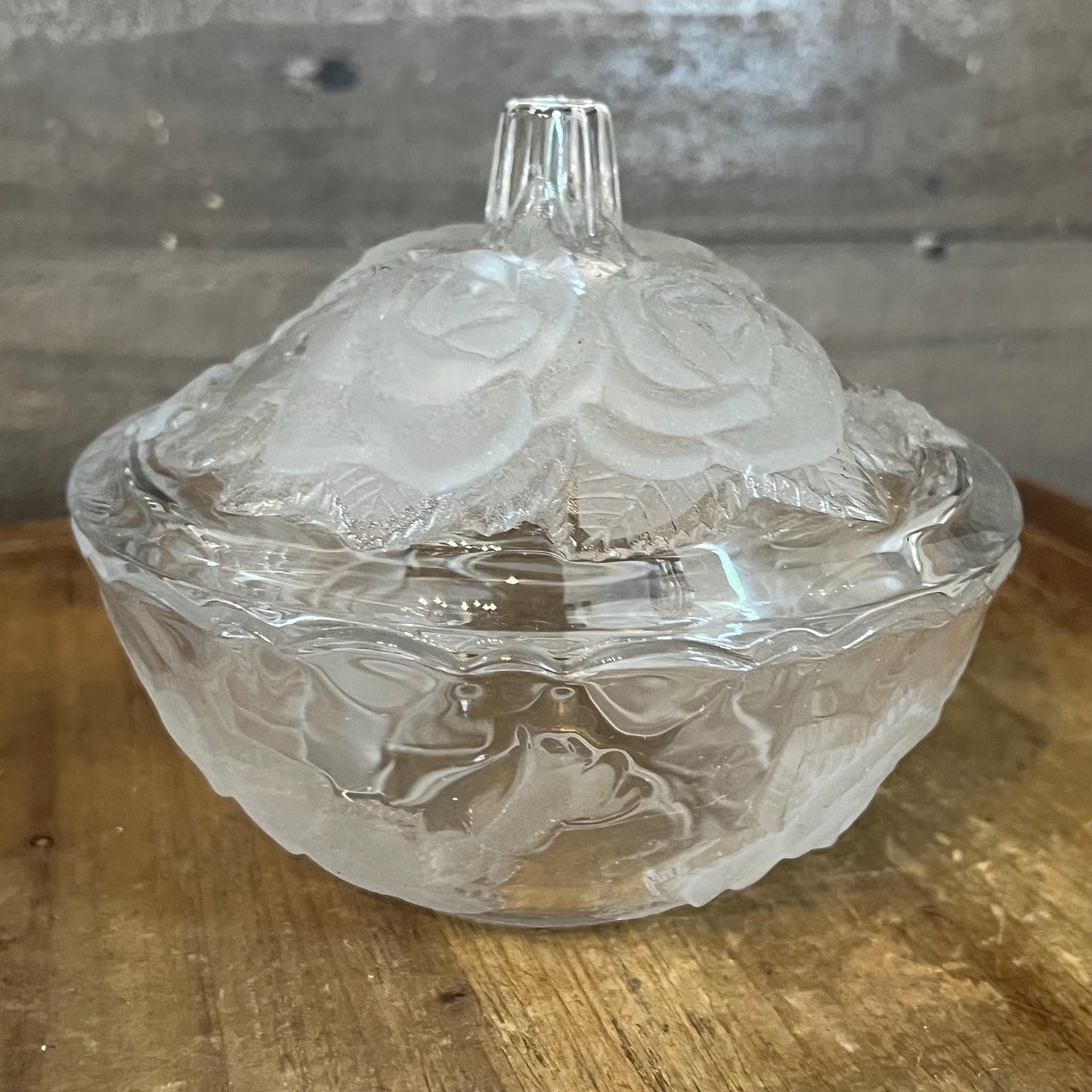 Studio Nova Crystal Winter Rose Frosted Glass Flower Lidded Dish - Candy Dish