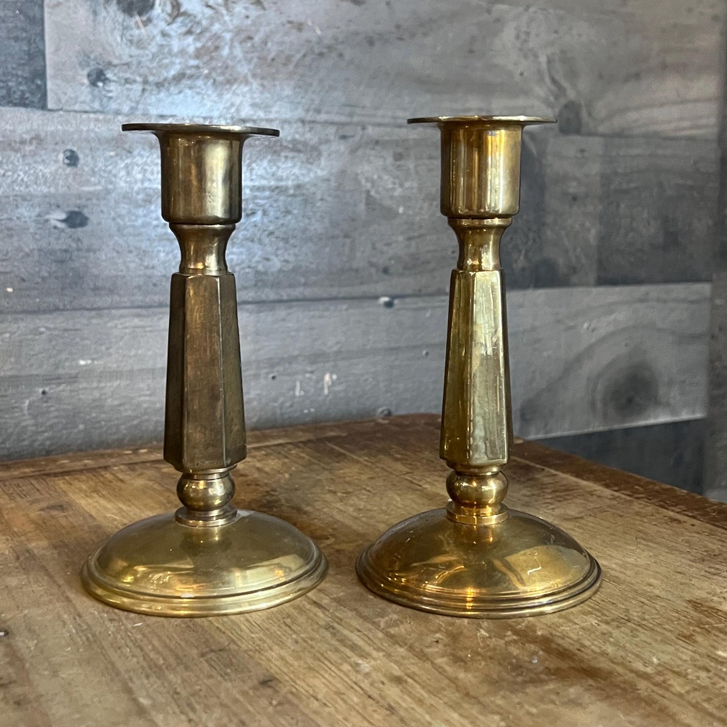 Vintage Brass Candlestick Holders - Pair