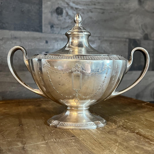 Vintage Community Plate Silverplated Pedestal Double Handled Lidded Sugar Bowl
