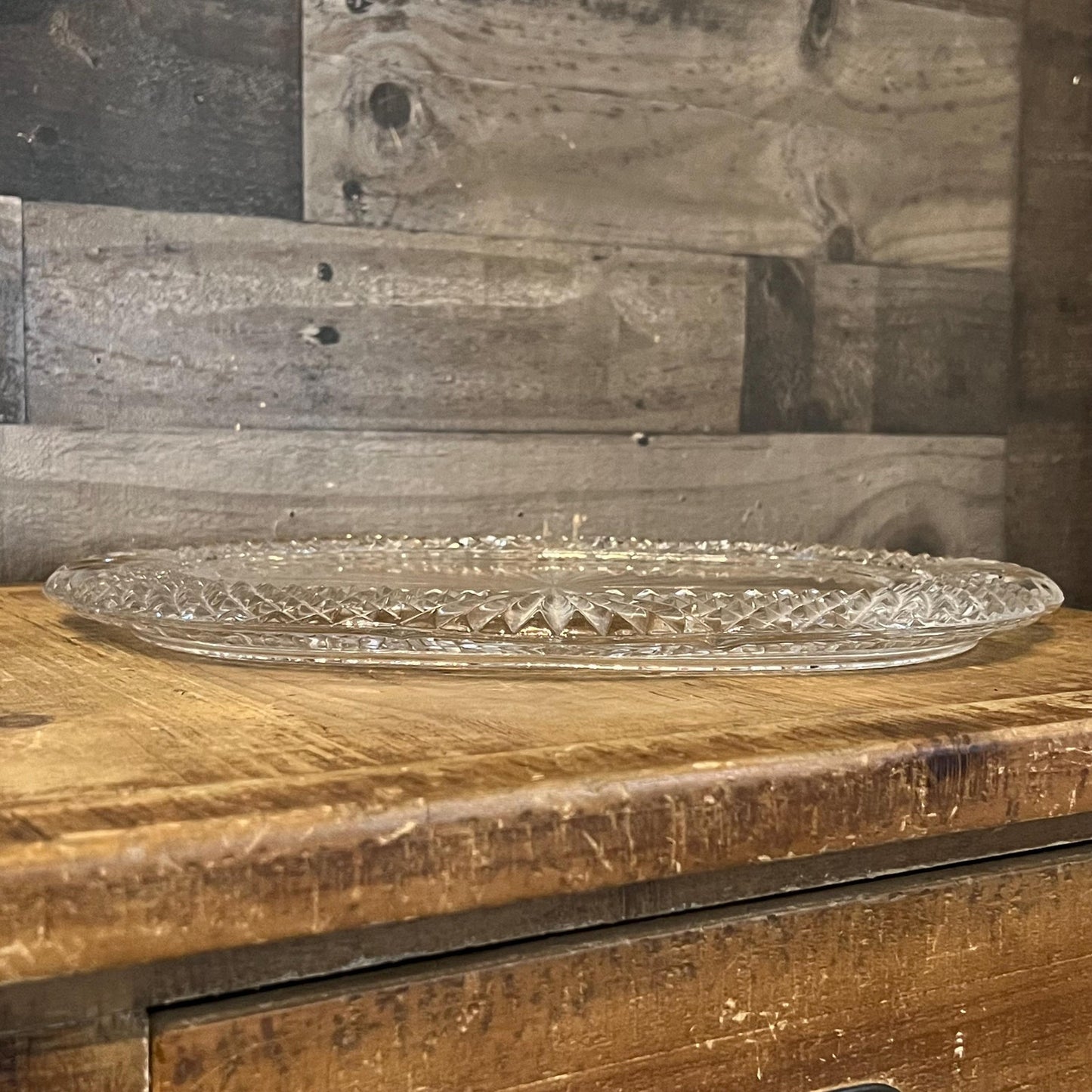 Vintage Crystal Glass Oval Tray - Trinket Tray - Serving Tray - Bar Cart Tray - Perfume Tray