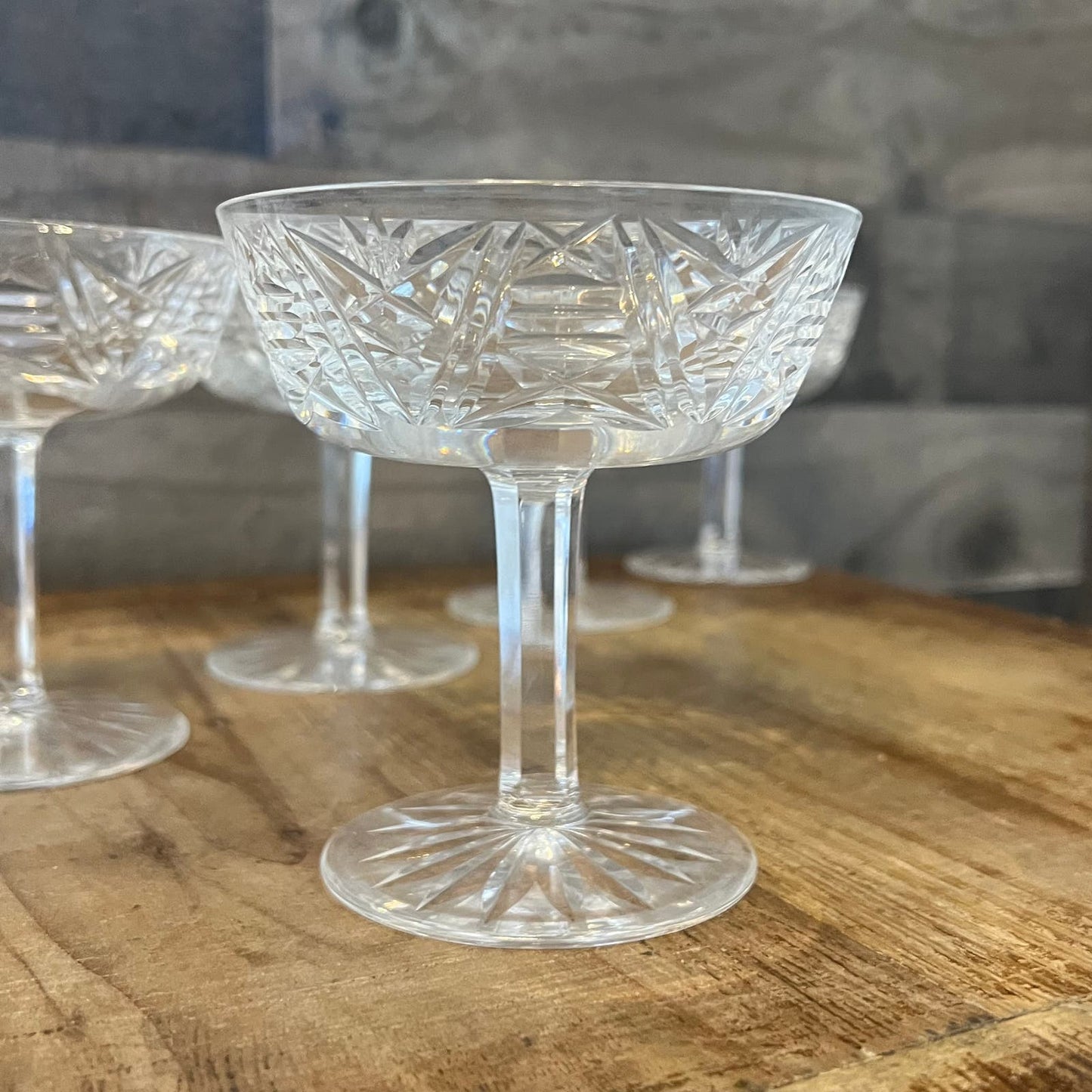 Waterford Crystal Clare Cut Champagne Glasses / Tall Sherbet Glasses / Cocktail Coupes - Set of 7