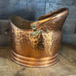 Antique Hammered Copper Brass Handle and Hardware Helmet Shaped Scuttle Bucket - Coal Bucket - Fireplace Bucket - Made in England