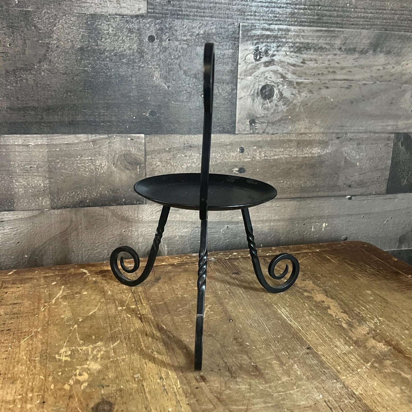 Vintage Party Lite Black Iron Pillar Candle Holder with Handle