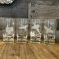 Vintage Set of 4 Etched Bird Hand Crafted Smith Glasses - Juice Glasses - Tall Tumblers