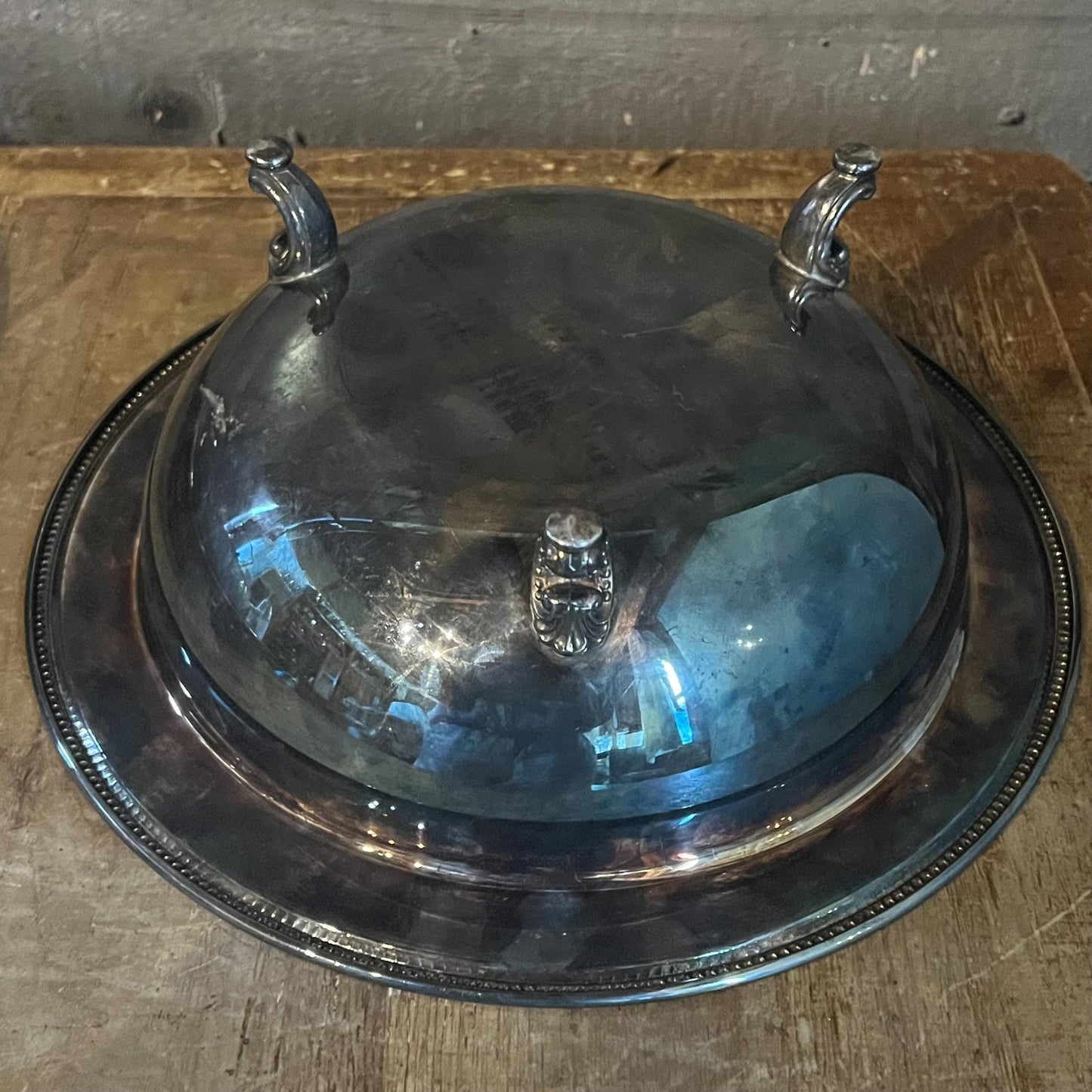 Vintage Silverplated Oneida Tri Footed Bowl with Small Nailhead Rim Accent