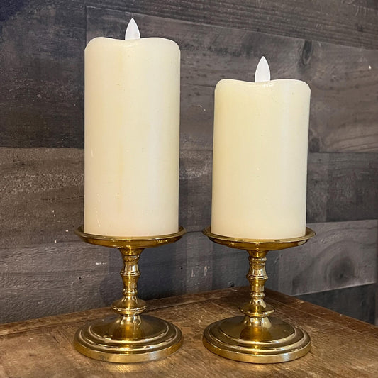 Vintage Brass Pedestal Pillar Candle Holders - Pair