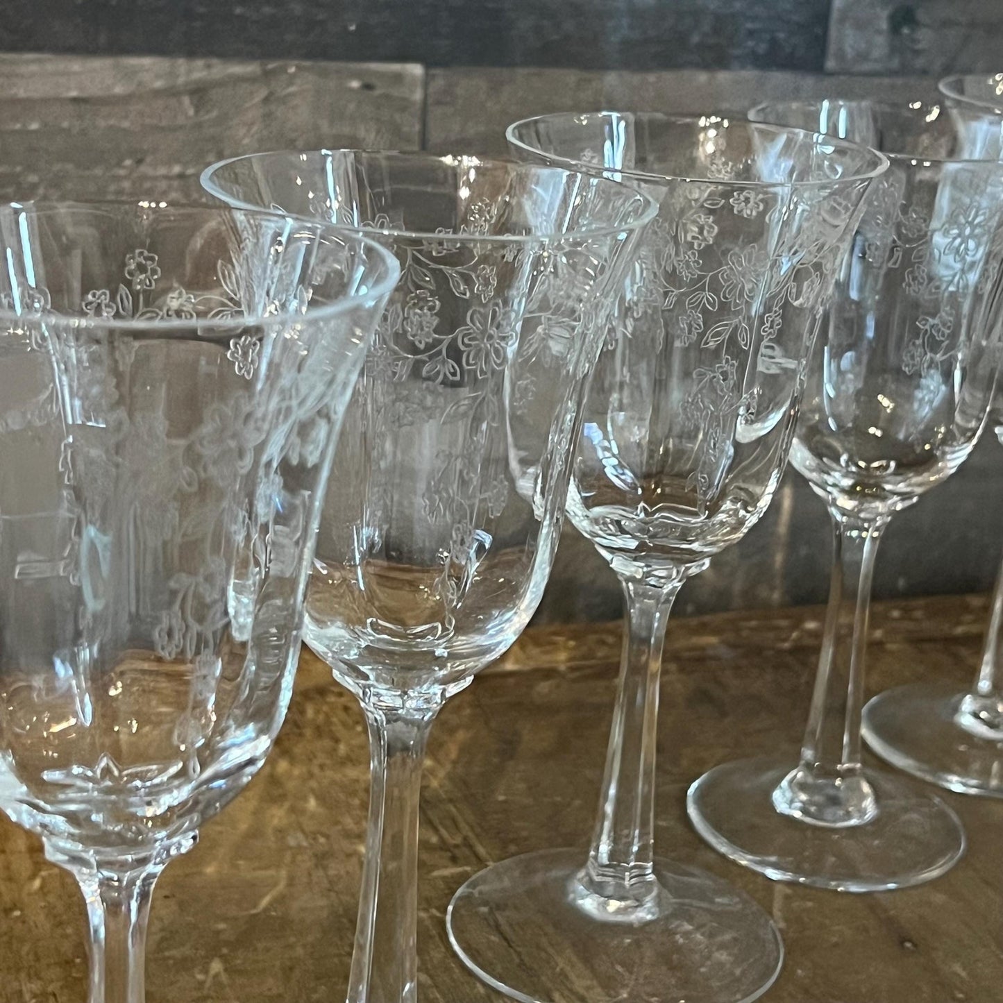 Vintage Lenox Crystal Castle Garden Wine Glasses - Set of 5