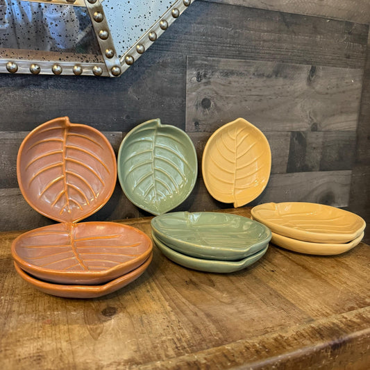 Vintage Multicolor Leaf Plates - Orange, Green, Yellow Leaf Plates