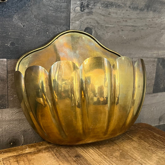 Vintage Brass Scallop Edge Rim Wall Planter