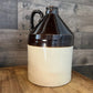 Vintage Dark Brown and Beige Handled Stoneware Whiskey Jug Crock