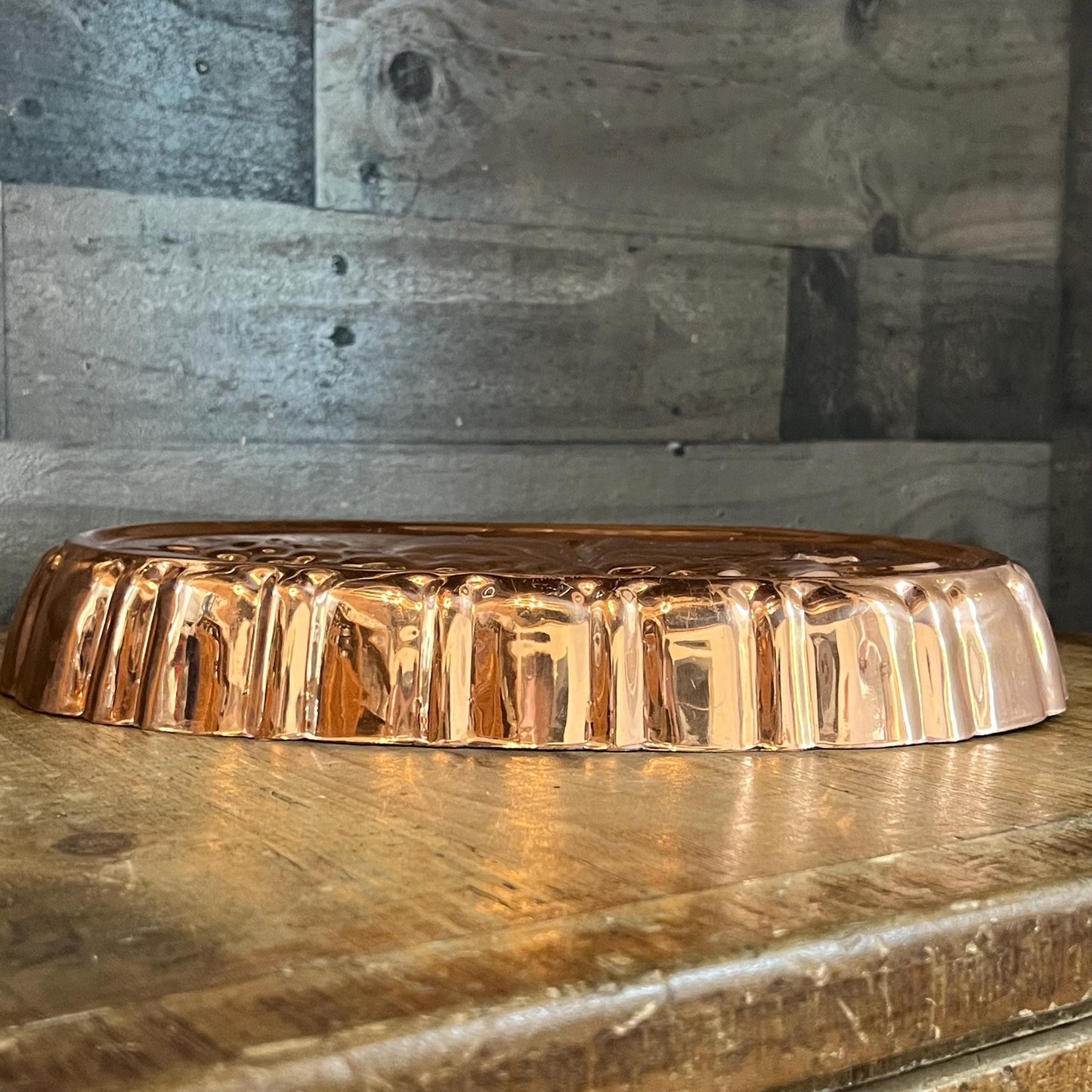 Vintage Copper Oval Scallop Rim Fruit Motif Mold