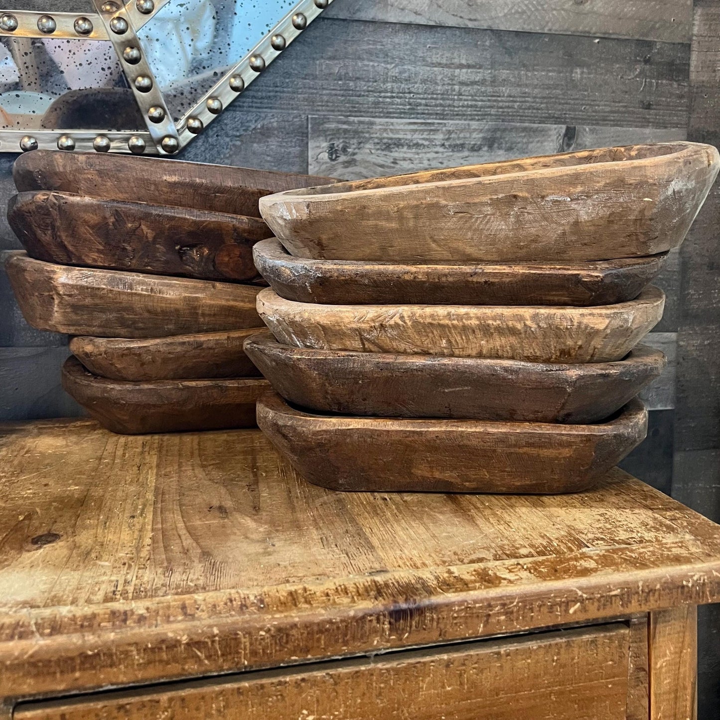 Rustic Hand Carved Wooden Dough Bowl