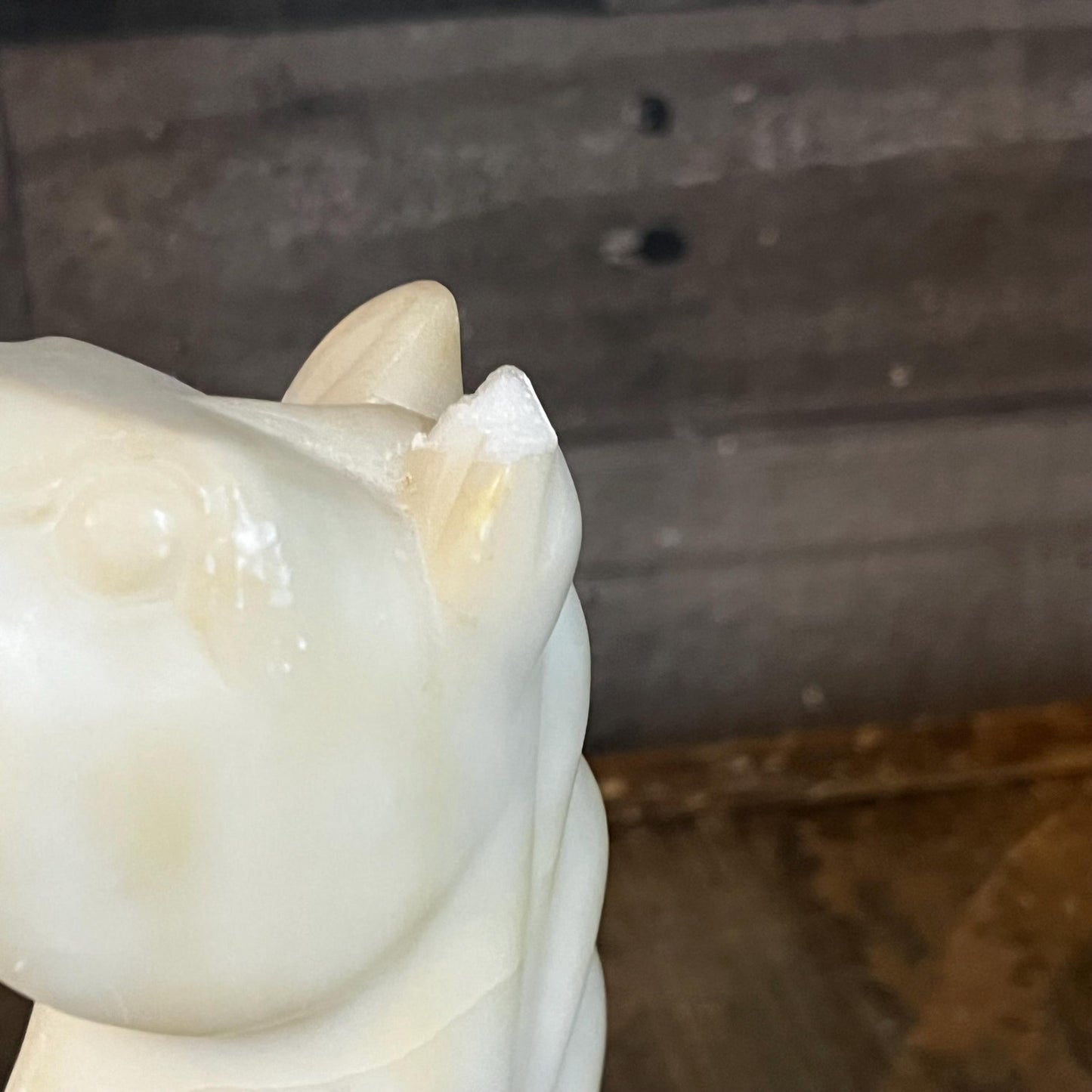 Vintage Heavy Creamy White Marbled Stone Horse Bust Bookends - Pair