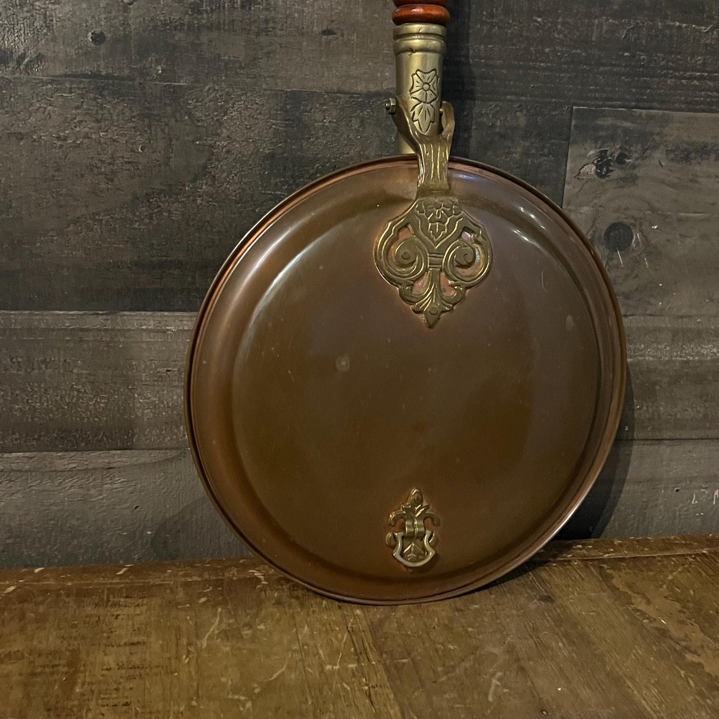 Antique Copper Bed Warmer with Long Wooden Handle