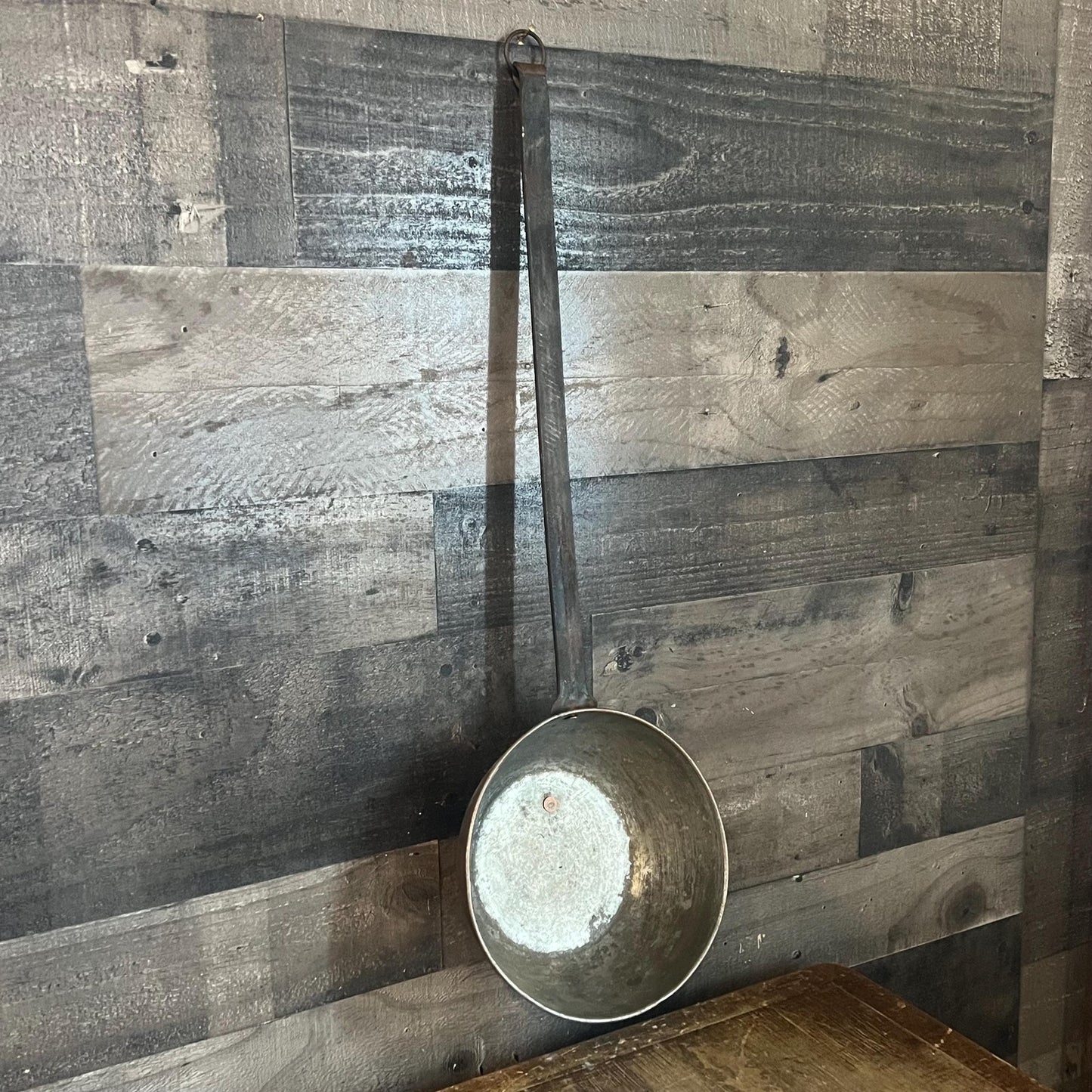 Antique Copper on Tin Ladle with Long Iron Handle