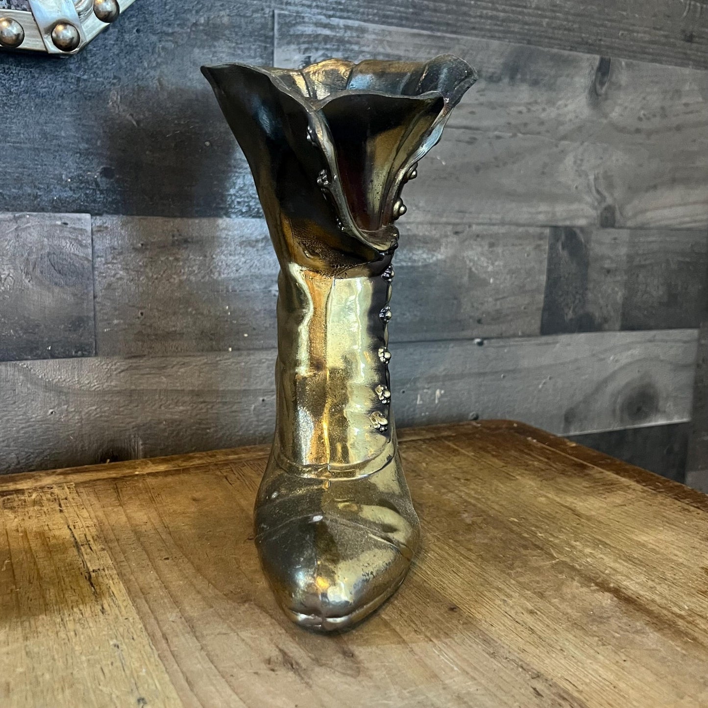 Vintage Brass Victorian Heeled Boot Planter Vase