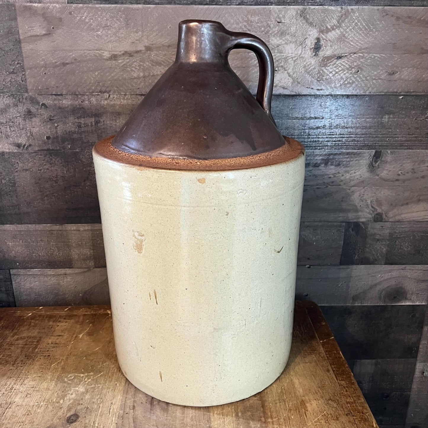 Antique 5 Gallon Blue U S Eagle Stamped Stoneware Jug - Whiskey Crock - Moonshine Crock - Brown and Beige Stoneware Crock