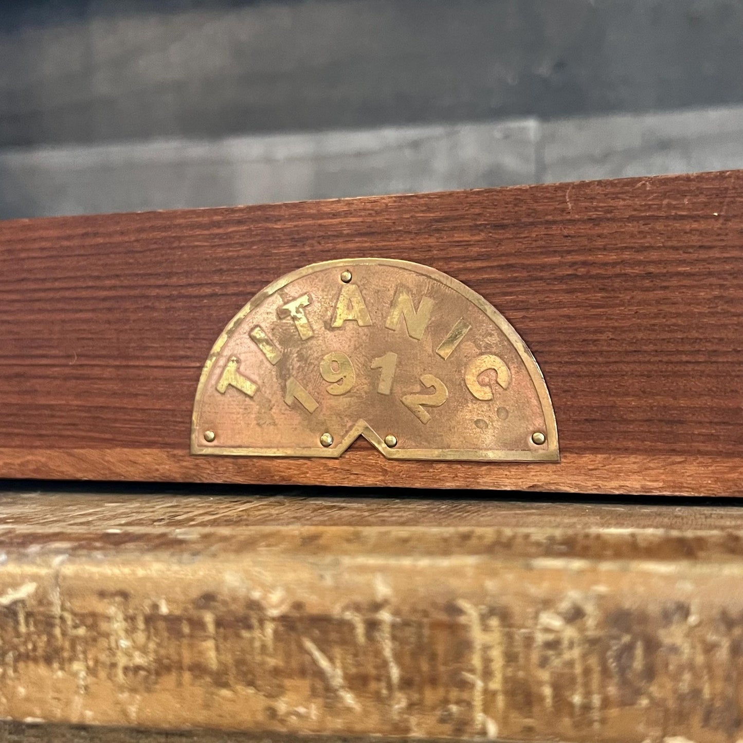 Vintage Wooden Rectangular Handled Copper and Brass Accent Titanic 1912 Coffee Table Tray - Serving Tray - Bar Tray