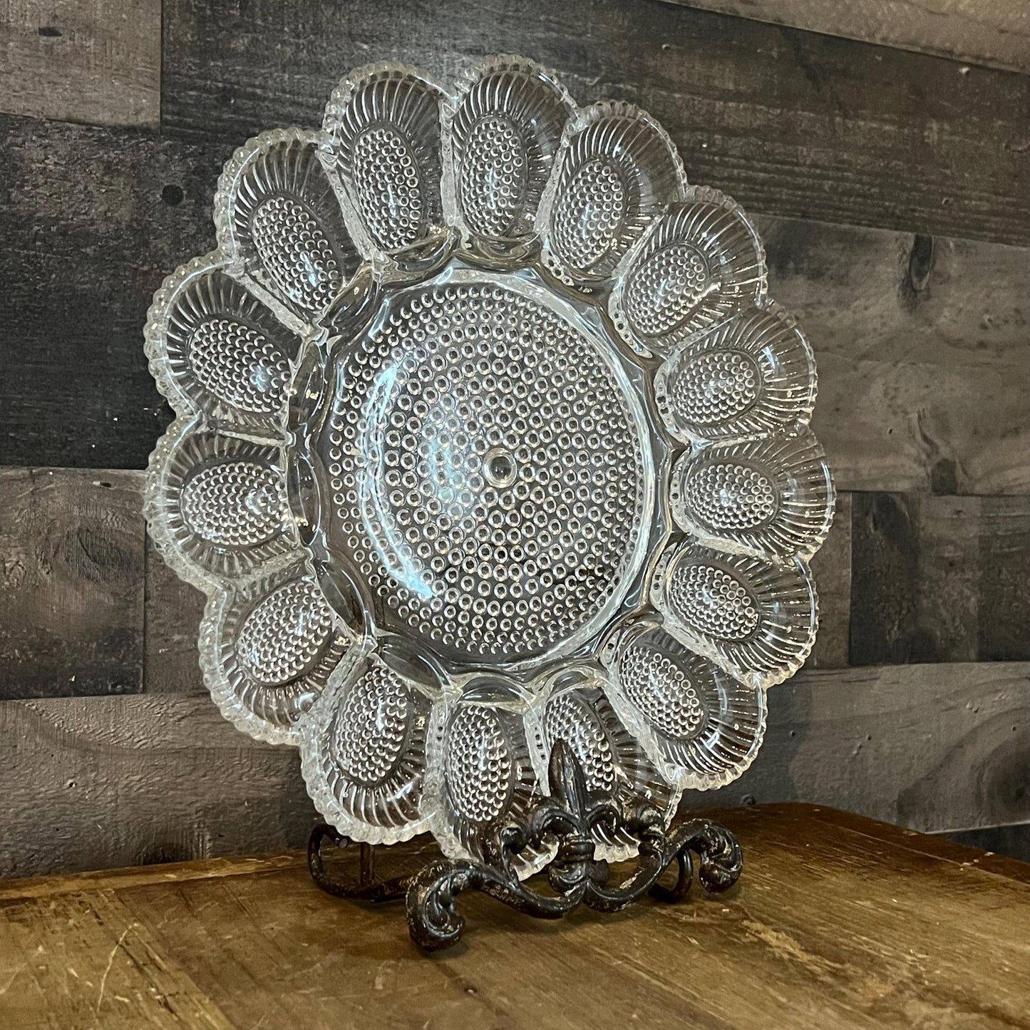 Vintage Indiana Glass Hobnail Clear Glass Egg Serving Dish - Deviled Egg Server - Oyster Plate