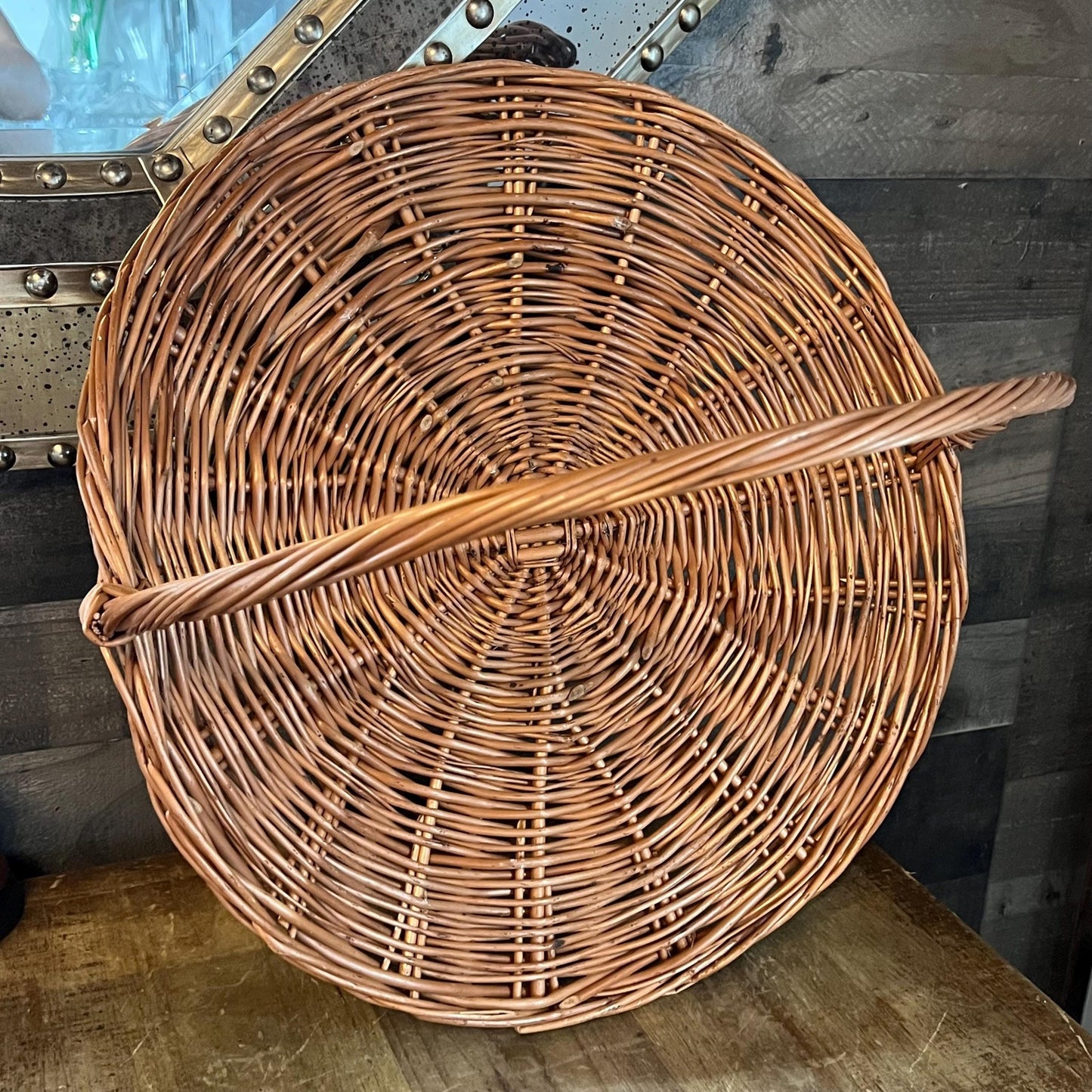 Vintage Woven Wicker Gathering Basket - Firewood Basket - Flower Basket - Stick Basket