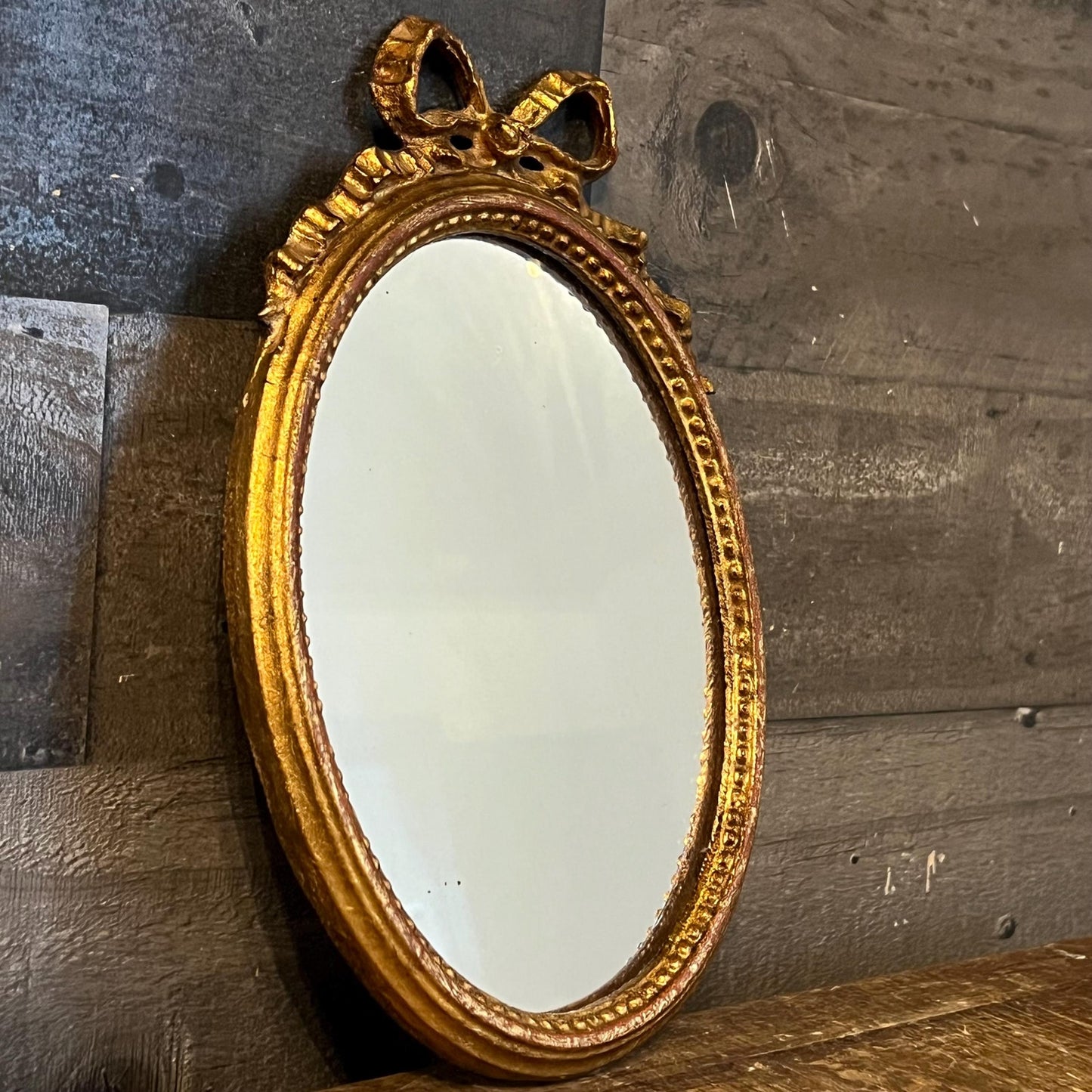 Vintage Bow Accent Oval Italian Gilded Mirror