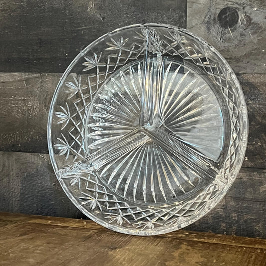 Vintage Crystal 3 Compartment Bowl - Jewelry Dish - Candy Dish - Nut Dish - Berry Server