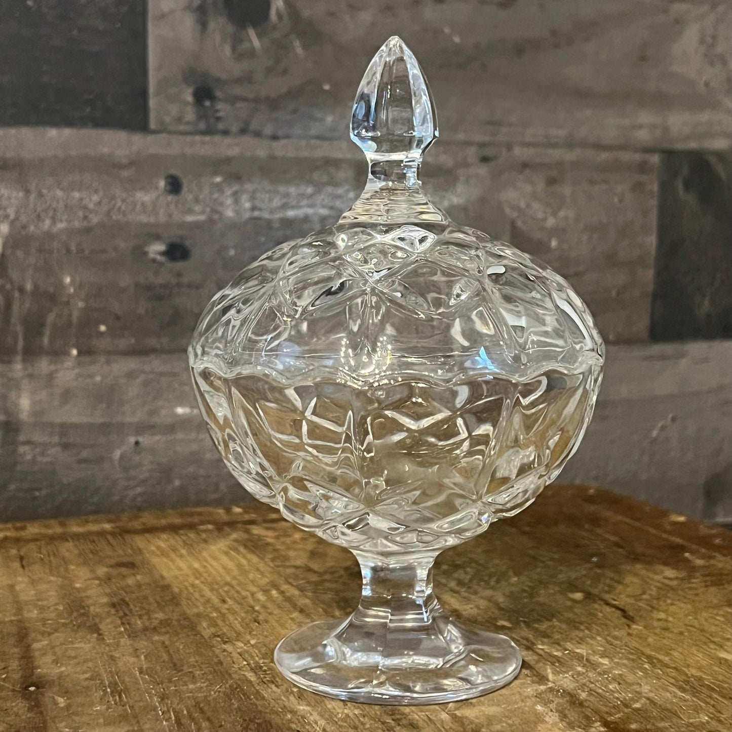 Vintage Small Crystal Pedestal Lidded Candy Dish