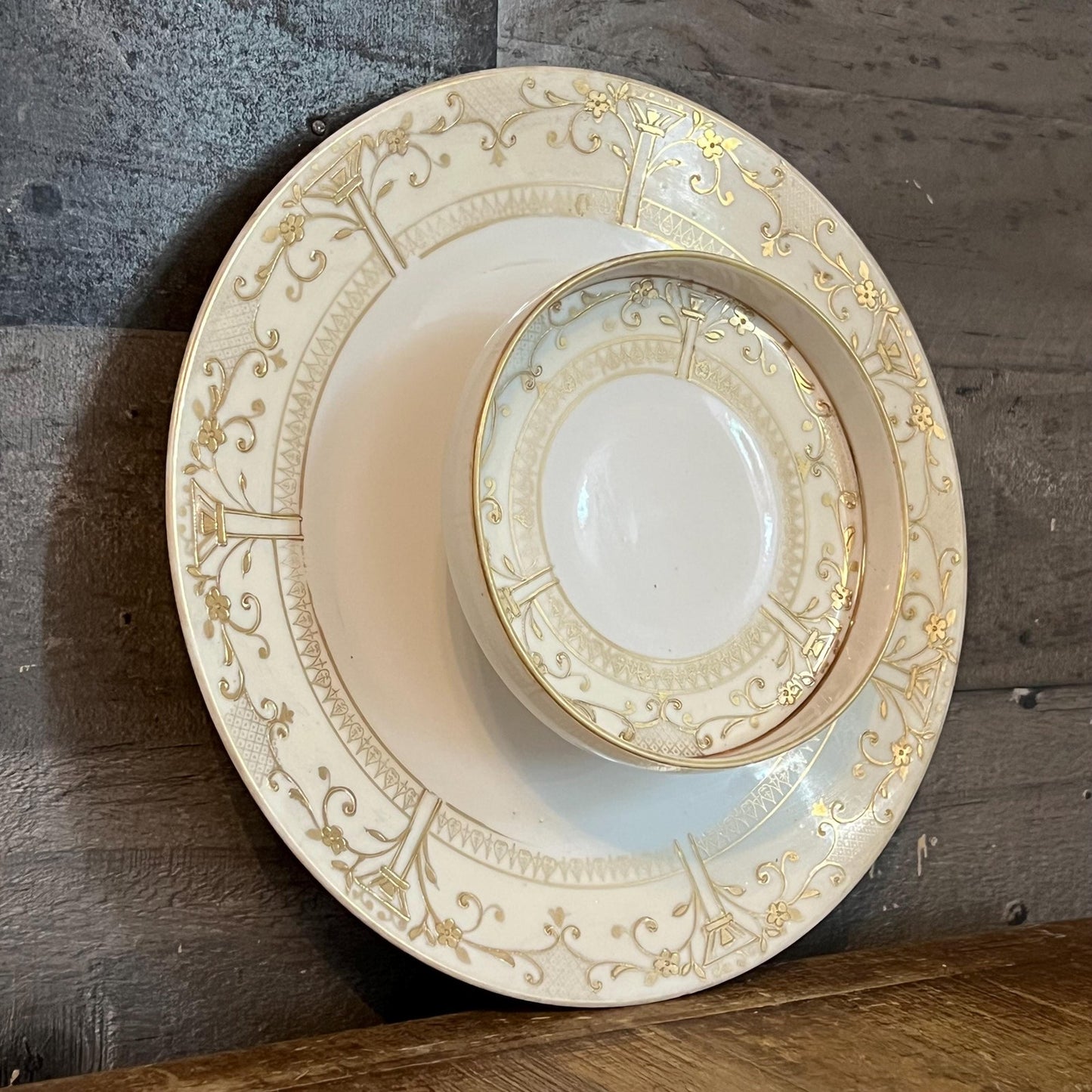 Vintage Hand Painted Nippon White and Gold Porcelain Chip and Dip Plate