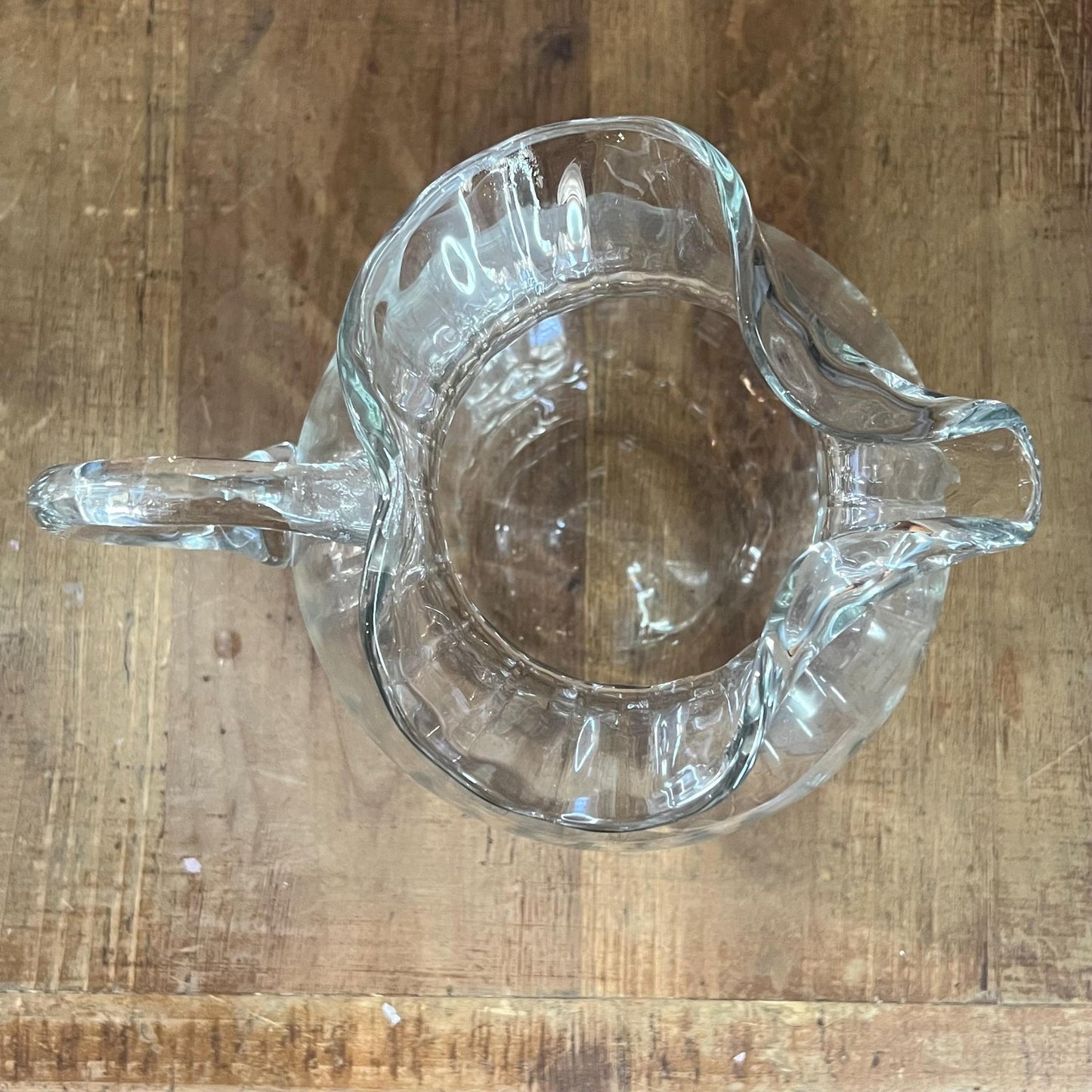 Clear Glass Ribbed Bubble Handled Pitcher