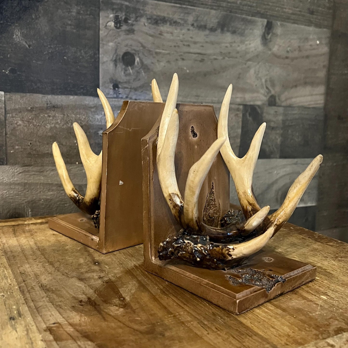 Vintage Deer Buck Antler Bookends - Pair